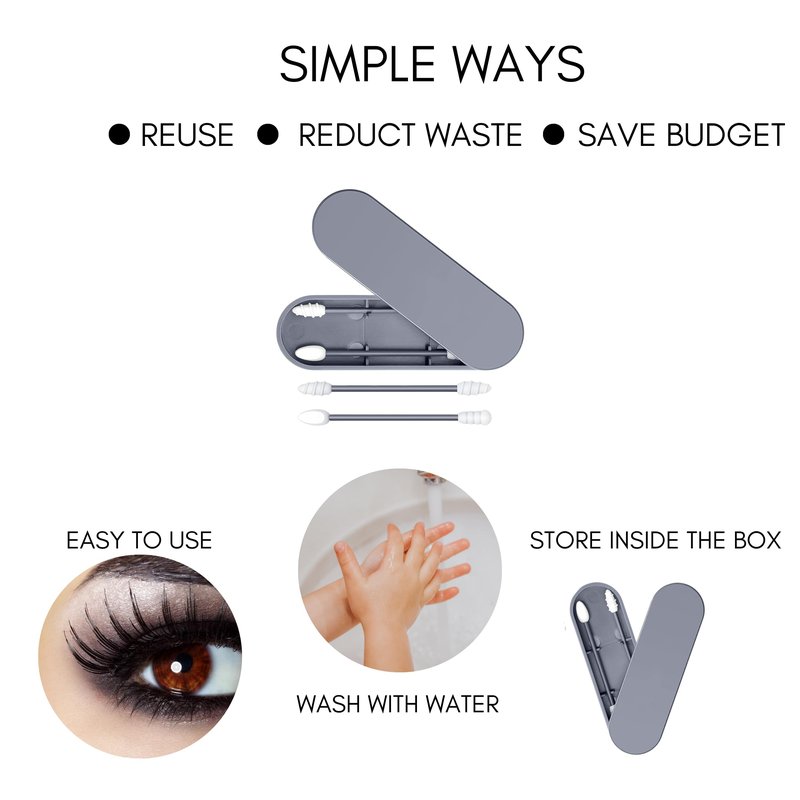 Portable and Reusable: Double-Tipped Silicone Swabs – for Cleanable Ear Care, Makeup, and Travel Essentials (Grey)
