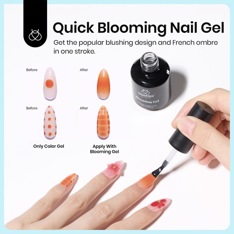 Beetles Nail Glue and Blooming Gel Set - 15ml 2Pcs Nail Art Gel for Blooming Aura Nails Marble Effects and Strong Nail Tips Bonding, Nail Supplies for Salon or DIY Manicure at Home