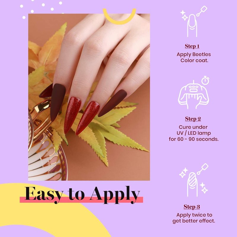 Beetles Burgundy Red Gel Polish - Maroon Dark Plum Color for UV Lamp | 15ml Soak Off Manicure at Home