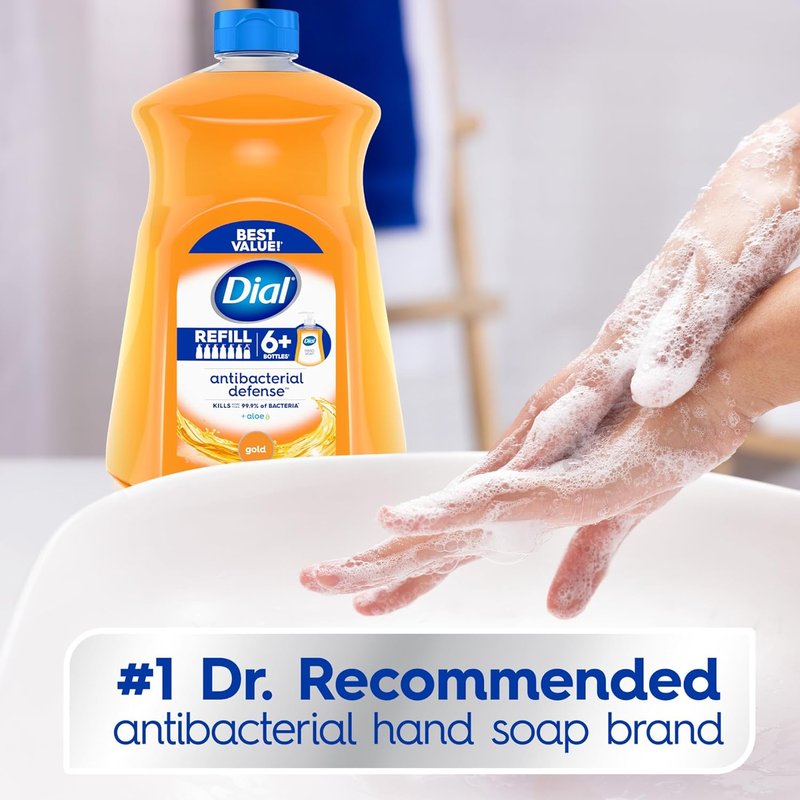 Dial Antibacterial Defense Liquid Hand Soap - Aloe Gold Scent, 52 Fl Oz Refill (3 Count) | Dermatologist-Tested Gentle Formula