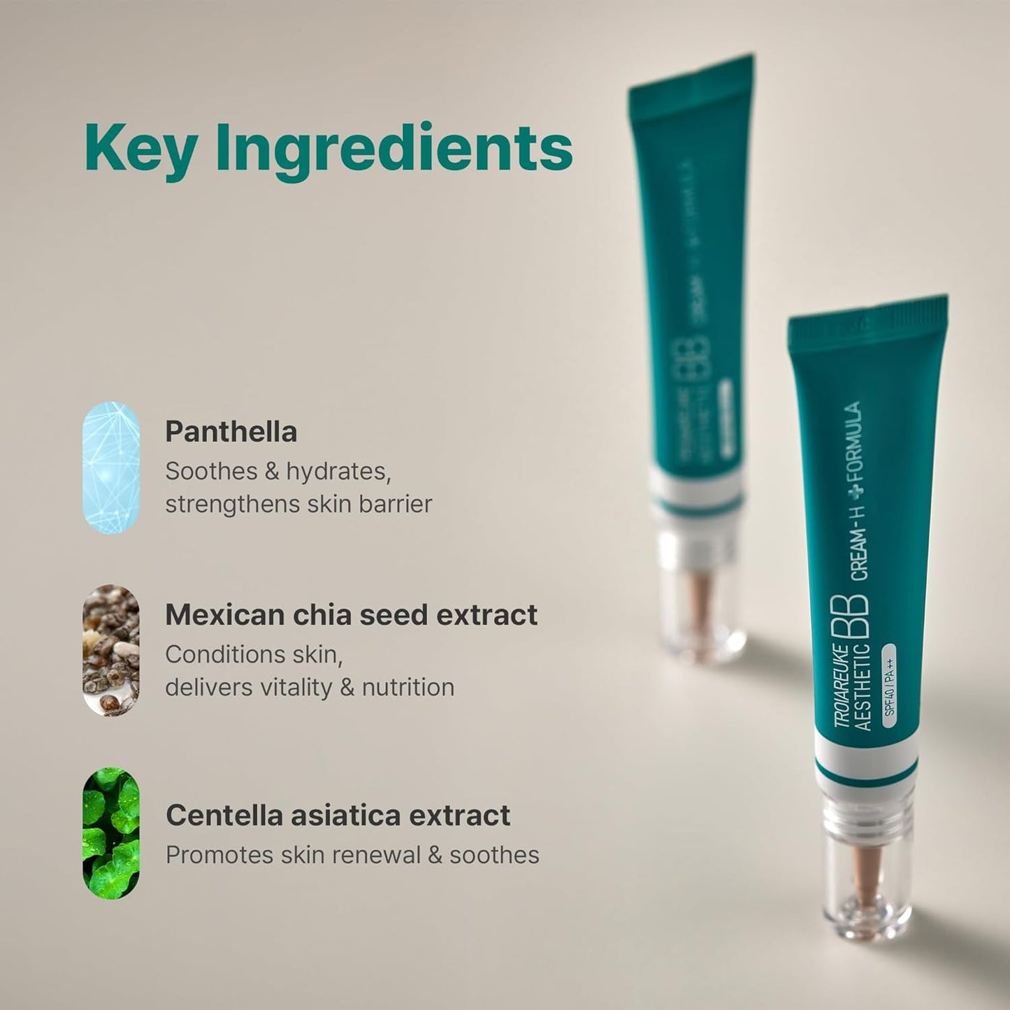 TROIAREUKE BB Cream H+ Formula - Lightweight Tinted Moisturizer with SPF40+ for Dry Skin | Korean Beauty