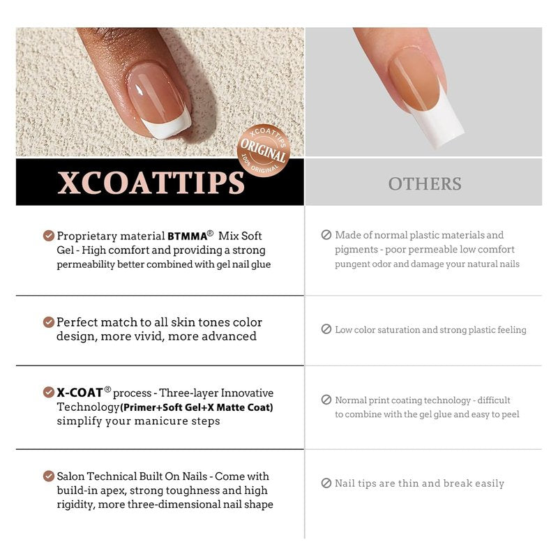 French Tip Press-On Nails - Brown Short Coffin Gel Nail Tips | Easy DIY Nail Art
