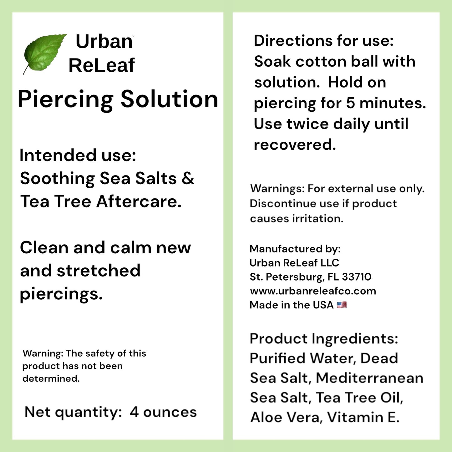 Urban ReLeaf Piercing Solution, Sea Salts & Tea Tree Aftercare, 4 oz