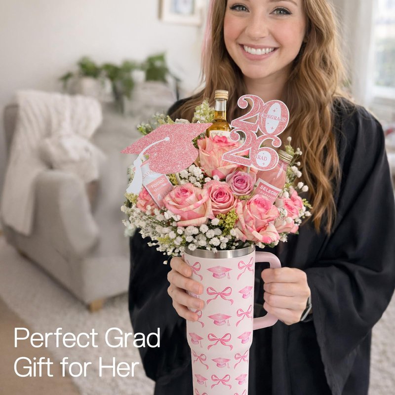ORIENTAL CHERRY Graduation Gifts - 40oz Tumbler Bouquet Gift Kit - Class of 2026 Gift Ideas for Her Women Girls Funny Congrats Grad Gifts for 6th 8th Middle High School College