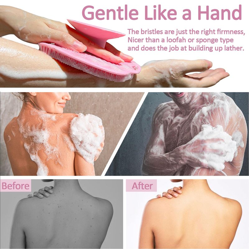 ARIOSOX, Soft Silicone Body Scrubber, Gentle Like a Hand Exfoliating Your Skin and Build Up Lather Easily, Back Large Suction Cup Easy to Store, Long-Lasting & Deep Clean (Pink)