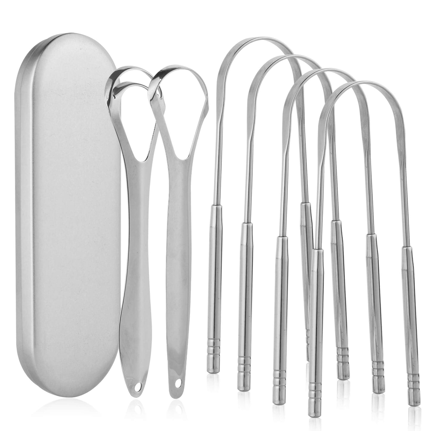Aussumy 6 Pack Tongue Scraper for Adults - Reusable & Easy to Clean Tongue Scrubber with Travel Case - Medical-Grade 100% Stainless Steel Tongue Cleaner for Fresh Breath & Oral Care & Hygiene