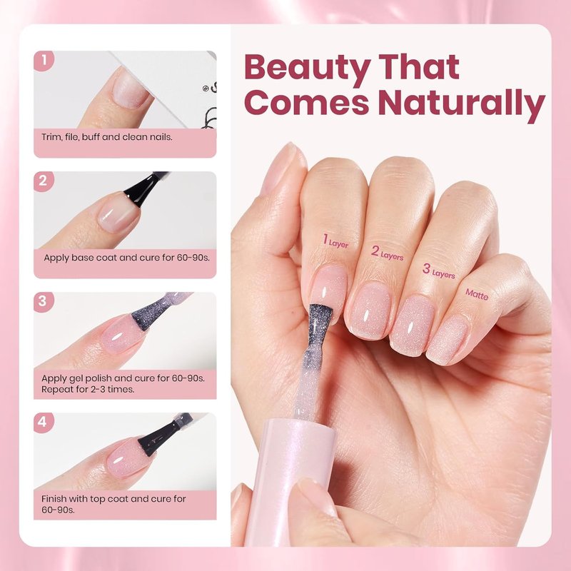 Beetles Glitter Pink Gel Nail Polish - 15ML Full Size Soft Glow Fragments Pink Nude Natural Glitter Gel Polish Soak Off UV French Nail Art Salon DIY Manicure Colorful Bottle Gift for Women