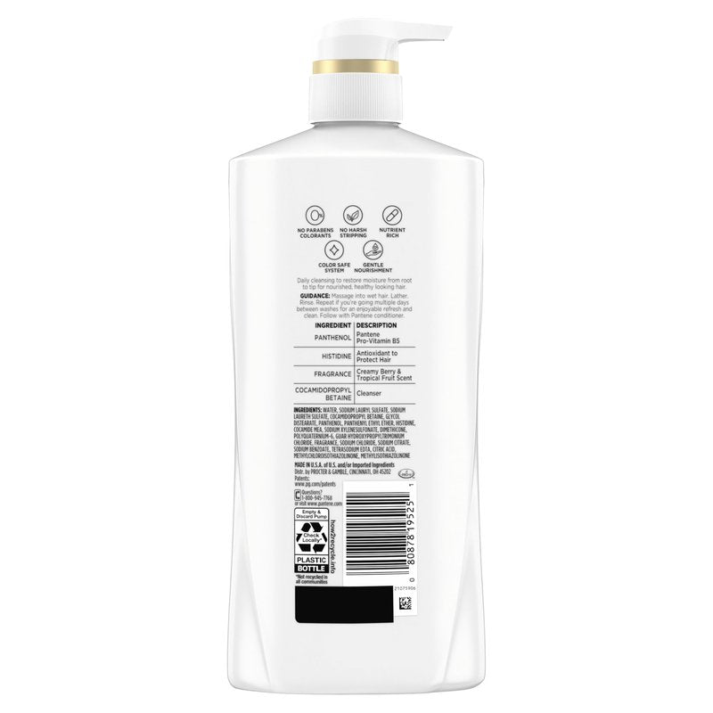 Pantene Shampoo, Daily Moisture Renewal - Pro-V Nutrients for Dry, Color-Treated, Straight to Curly Hair, 72-Hour Hydration & Softness, Paraben Free, Cleanses, Strengthens Bonds, 27.7 Fl Oz
