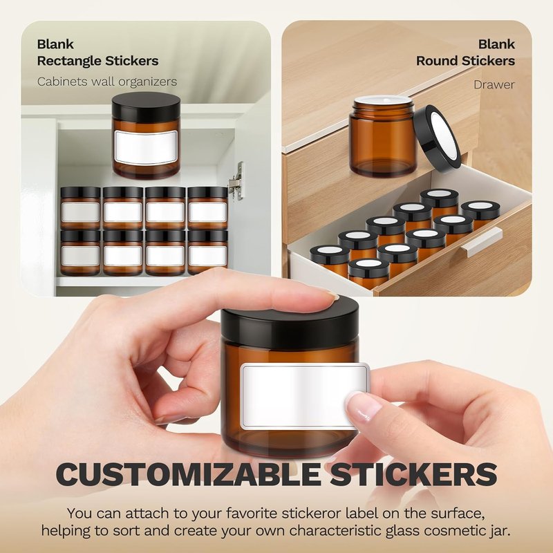 Bumobum 24 Pack Amber Glass Jars - 4 oz Cosmetic Containers with Lids & Inner Liners for Creams & Scrubs
