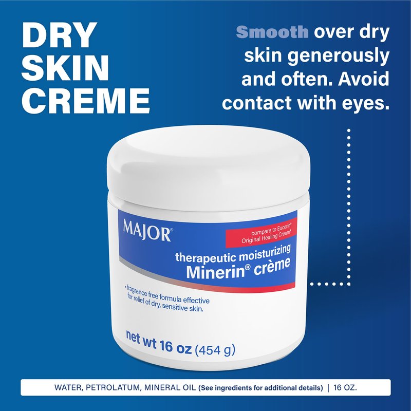 MAJOR Therapeutic Moisturizing Minerin Créme - Body Cream Moisturizer for Dry Skin - Fragrance-Free - 16 Oz. (1 Pack)