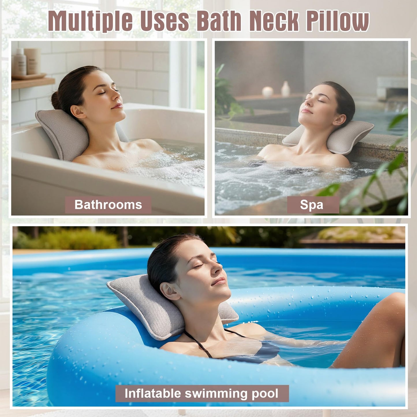 Lewtemi 2 Pcs Hot Tub Table Tray with Adjustable Phone Holder and 2 Cup Holders Bath Pillow Spa Headrest Pillow with Suction Cup Hot Tub Accessories for Outdoor Inflatable Pool