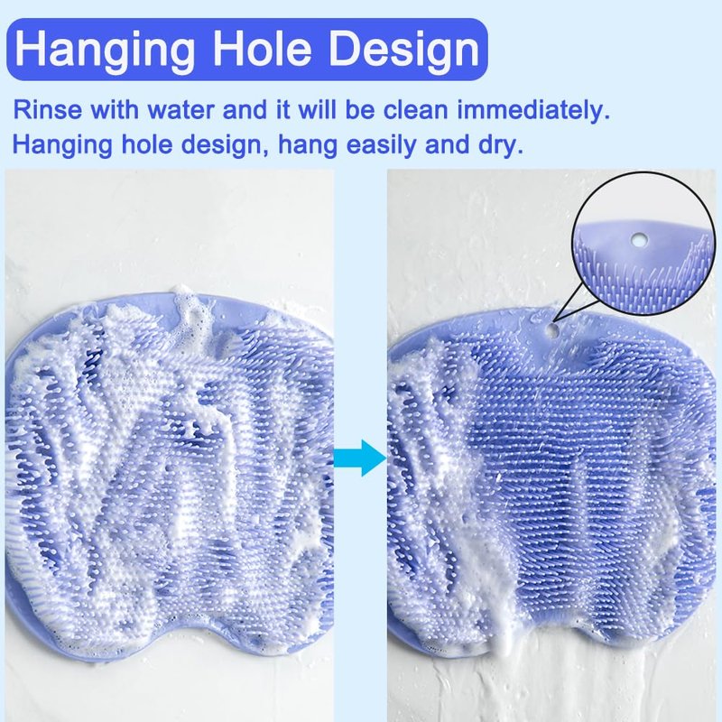 2 PCS Shower Foot & Back Scrubber Mat Hands Free Foot Massager Mat with Non-Slip Suction Cups, Wall Mounted Silicone Bathroom Wash Foot Pad Exfoliating Dead Skin Foot Brush (Grey & Purple)