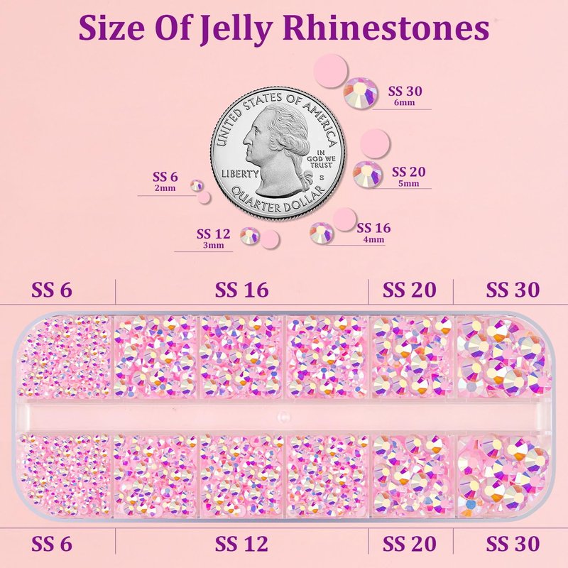 Resin Jelly Rhinestones for Crafting with B7000 Jewelry Glue, 1 Box Light Pink AB Flatback Crystal with 3Pcs 10ml Glue, Bedazzling Non Hotfix Gems for DIY Tumblers Clothing Shoes Manicure