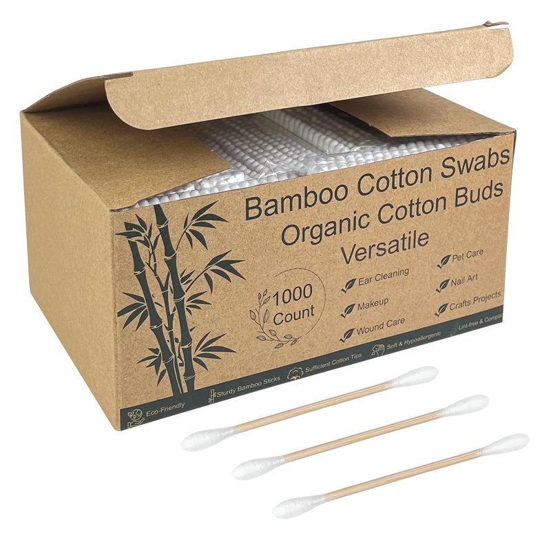 Bamboo Cotton Swabs - Eco-Friendly Disposable Swabs with Soft Tips | 1000 Count in 10 Packs