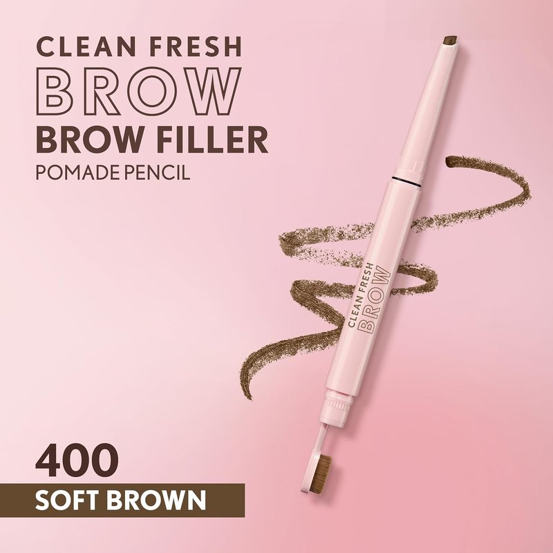 Covergirl Clean Fresh Brow Filler Pomade - Ultra-Precise Eyebrow Pencil in 400 Soft Brown | Vegan, Creamy Formula, 0.007oz