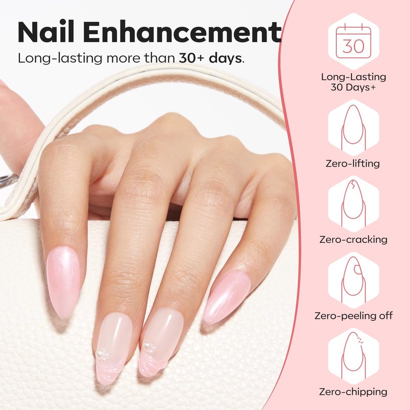 modelones Builder Nail Gel, 8-in-One Pink Shimmer Builder, Sparkle Glitter Pink Rubber Base Gel Polish LED Lamp Cured Hardener Color Base Strengthener Extension for Home DIY Salon Girls