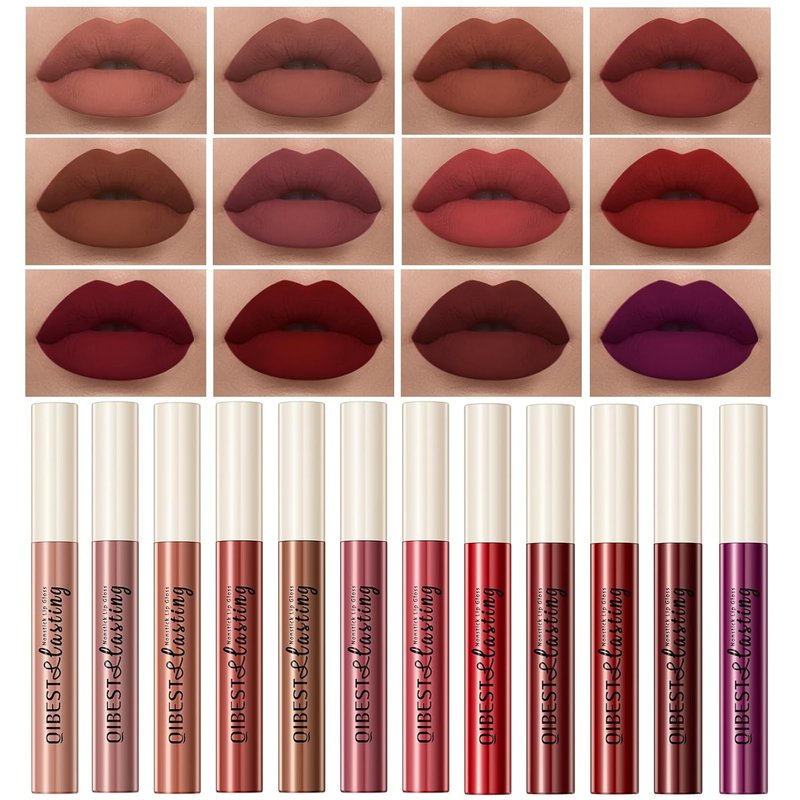 Skiennix Matte Liquid Lipstick Set - 12 Pcs Waterproof & Long-Lasting Lip Stain | Full Coverage in Nude & Dark Red