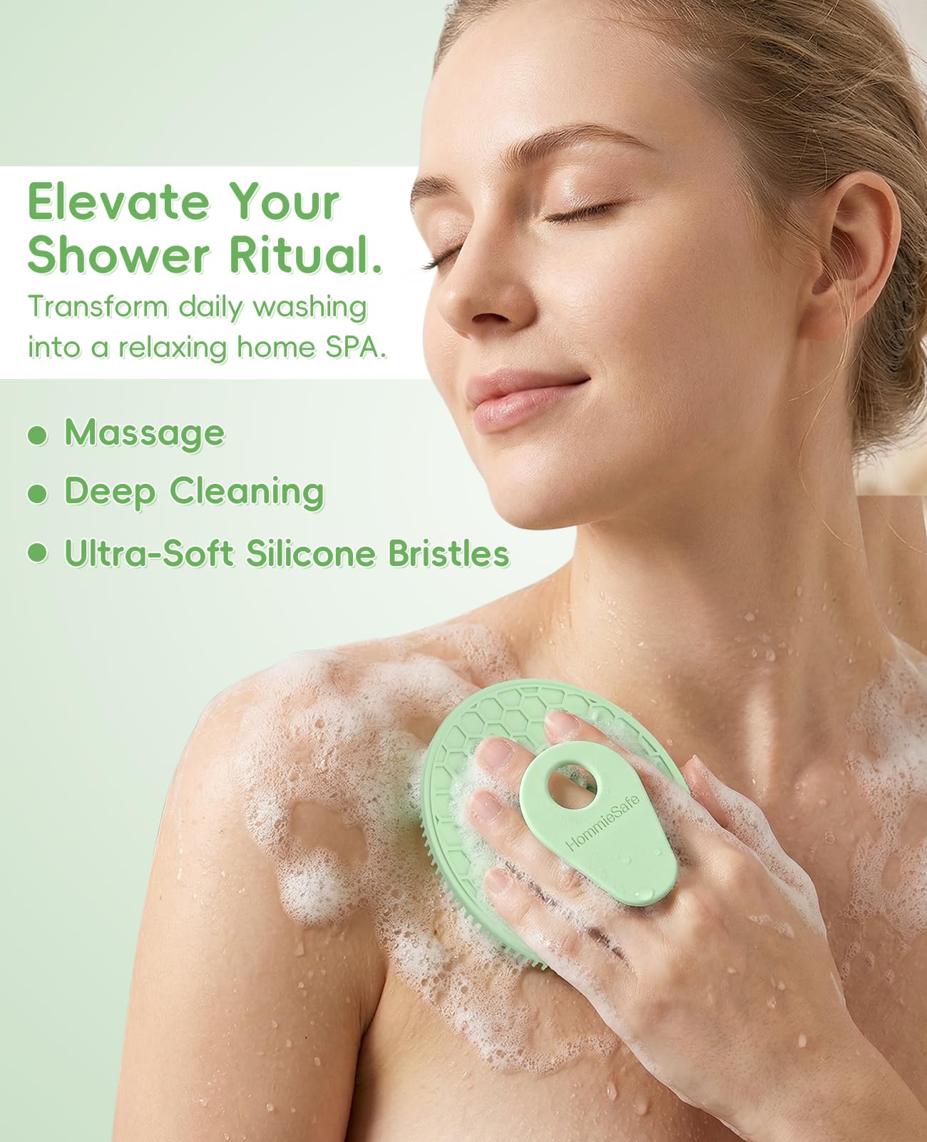 Soft Silicone Shower Brush Body Wash Bath Exfoliating Skin Massage Scrubber, Dry Skin Brushing Glove Loofah, Fit for Sensitive and All Kinds of Skin(Mint+Black)