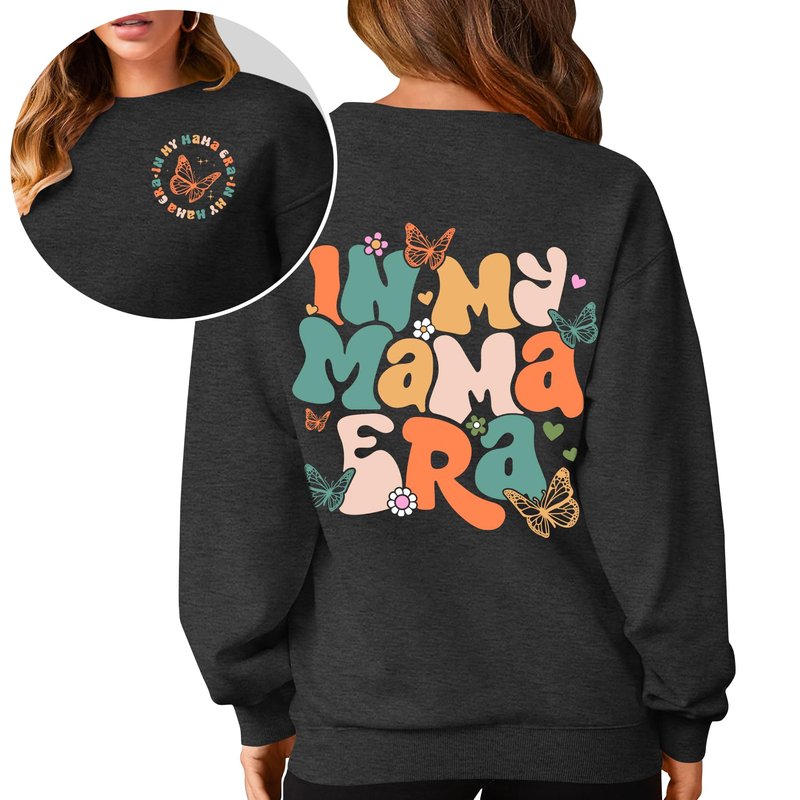 PECHAR Mama Sweatshirt for Women In My Mom Era Sweatshirt New Mom Gifts Long Sleeve Mama Era Crewneck Pullover Top Grey
