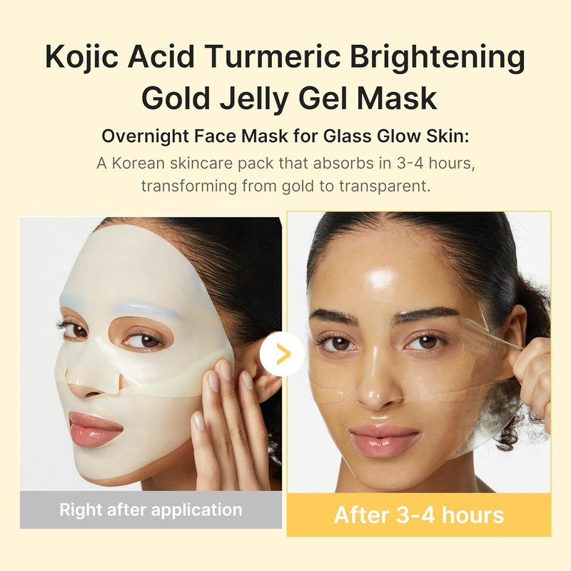 Medicube Jelly Gel Mask - Brightening Kojic Acid & Turmeric | Overnight Hydrating Face Mask for Radiant Skin | 28g x 4ea