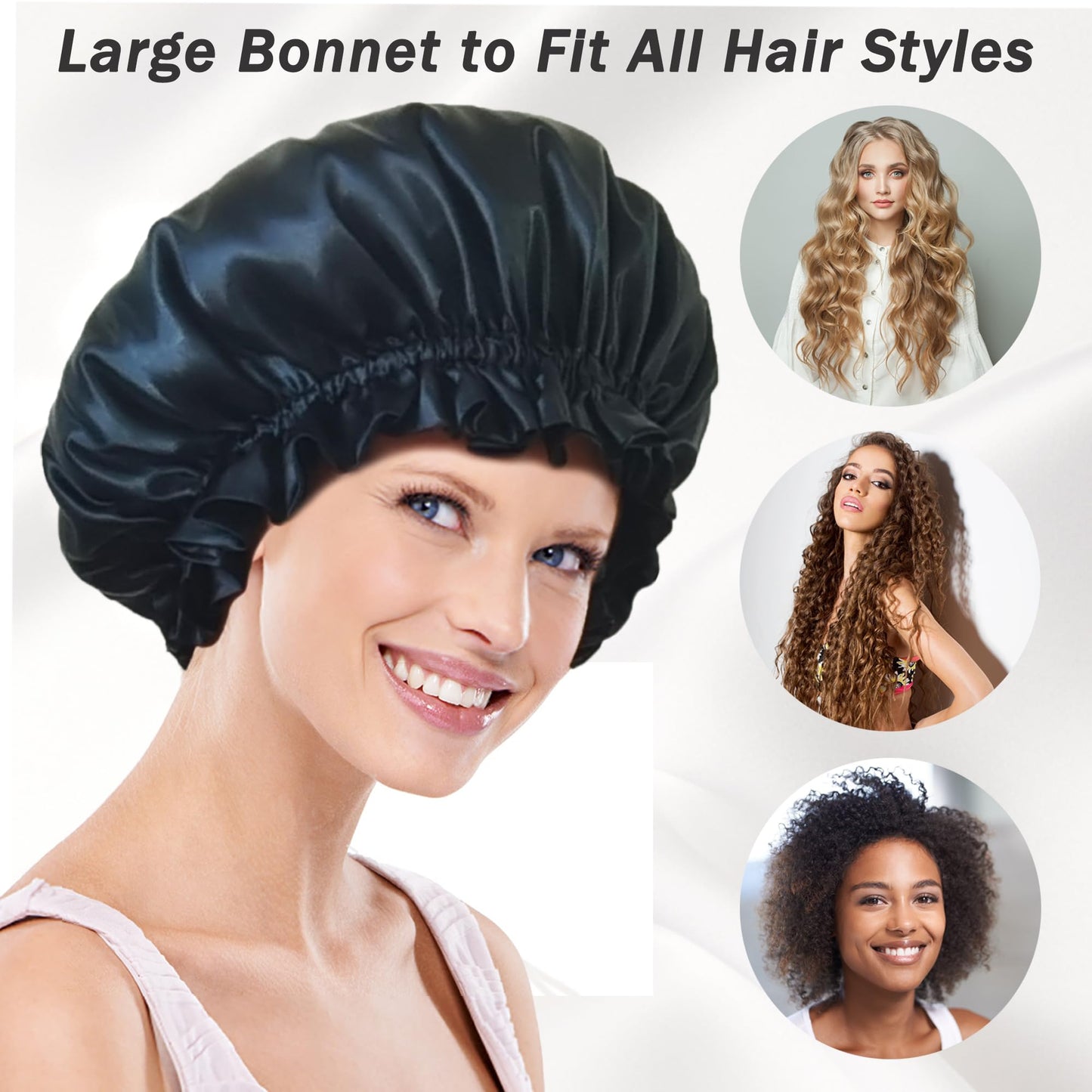 vidsel Silk Bonnet for Sleeping Women, Satin Hair Bonnets for Women, Double Layer Reversible Hair Wrap Lined Sleep Cap for Braid Curly Hair