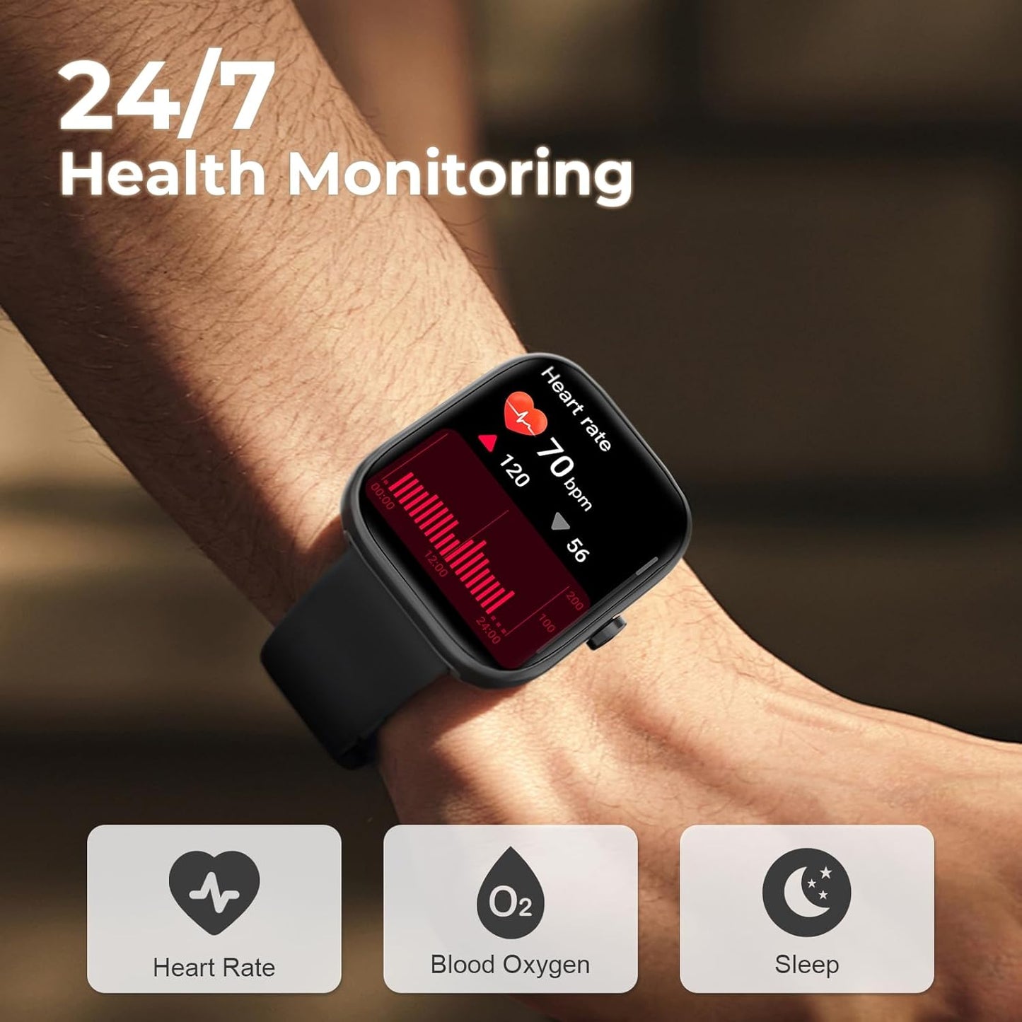 Smart Watch for Men & Women - 1.83” HD Touchscreen Fitness Tracker with Bluetooth Calls & 110+ Sport Modes | IP68 Waterproof, Grey & Black