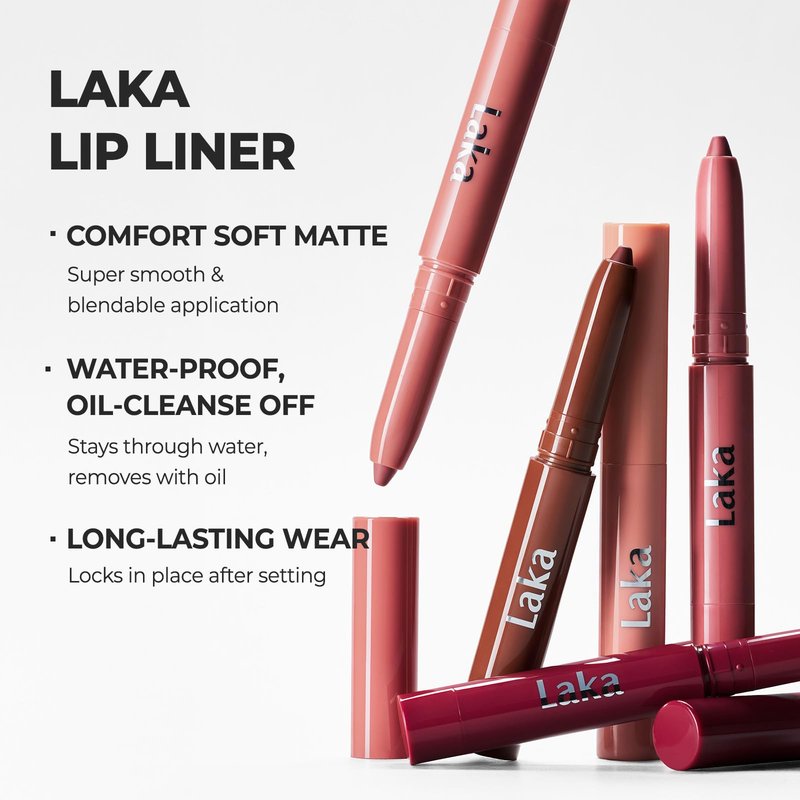 Laka Lip Liner - Smooth & Blendable Soft Matte Lip Contour Pencil for Shaping & Overlining Lips | Waterproof Formula, Oil-Cleanse Off, Long-Lasting Wear | #04 Rosy Talk, 0.02oz