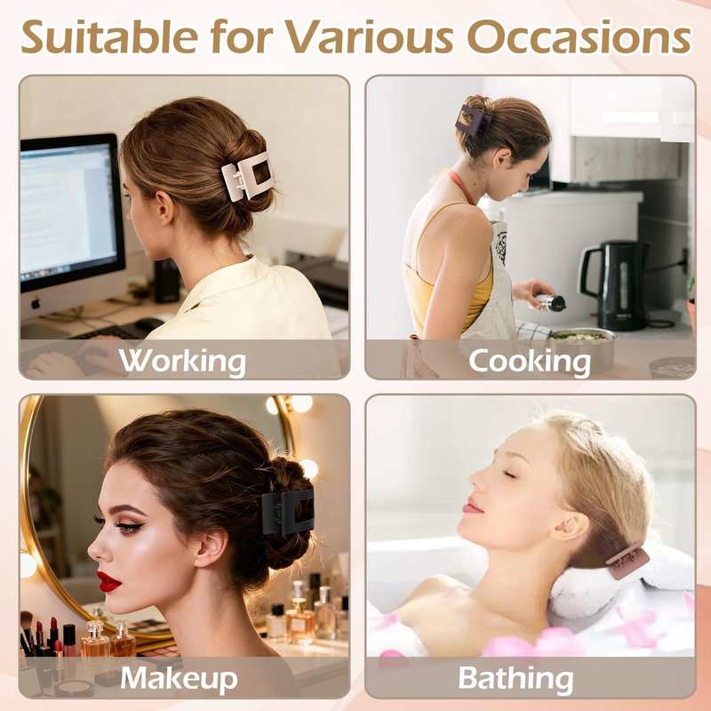 Artchita French Flat Hair Clips for Women 6pcs Hair Claw Clips for Thick or Thin Hair Matte Claw Clips for Girls Barrettes Non-Slip Strong Hold Hair Accessories for Women (Brown Scarlet)