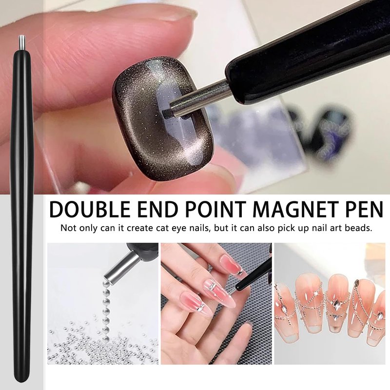 HYWWPFLAY 54PCS Heart Cat Eye Nail Magnet Set, Cat Eye Gel Nail Polish Magnets, 3-In-1 Cat Eye Magnet for Nails, Strong Magnetic Beads Cateye Nail Design Tools for Manicure Accessories