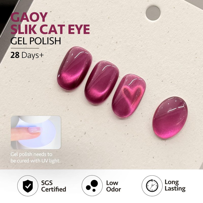 GAOY Pink Cat Eye Gel Nail Polish Set with Magnet 6 Colors, Holography for Valentine's Date Night Nails, Sweet & Spicy DIY Manicure
