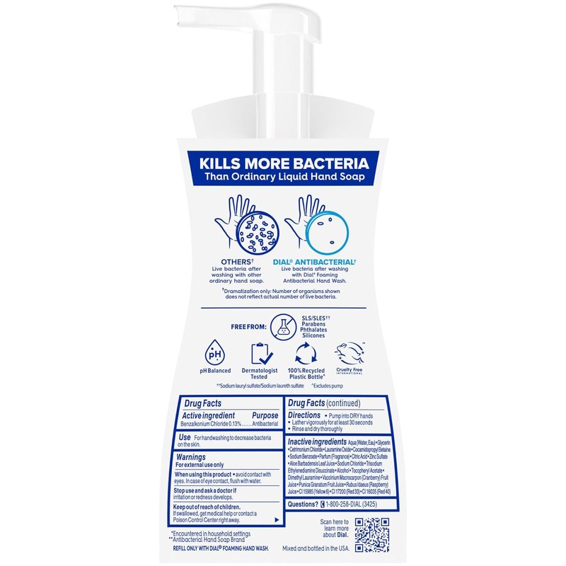 Dial Antibacterial Foaming Hand Wash - Power Berries, 7.5 Fl Oz | Pack of 6 for Effective Germ Protection