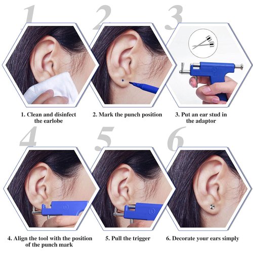 Professional Ear Piercing Gun Kit, Reusable Piercing Gun with Stainless Steel Piercing Earrings Studs, Crystal Earrings for At Home Salon Earlobe Cartilage Helix Tragus Piercing Tool Kit