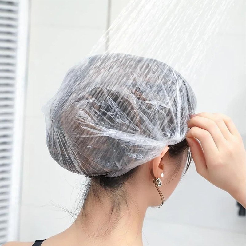 200 PCS Disposable Shower Caps – Large, Thickened & Waterproof Plastic Hair Bath Caps for Women & Men – Reusable Travel Essentials for Spa, Hotel, Salon, Home & Deep Conditioning (18.1 Inches, Clear)