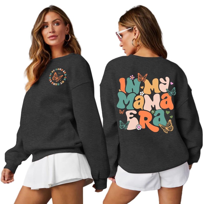 PECHAR Mama Sweatshirt for Women In My Mom Era Sweatshirt New Mom Gifts Long Sleeve Mama Era Crewneck Pullover Top Grey
