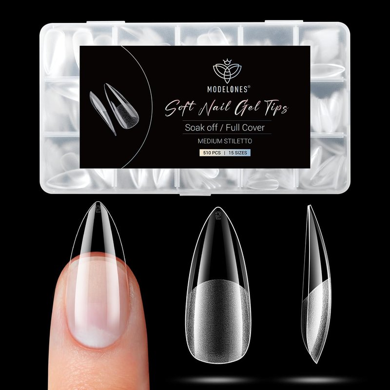 Modelones Medium Stiletto Fake Nail Tips - 510 Pcs Pre-shaped Half Matte Full Cover Gel Kit | DIY Salon Nails