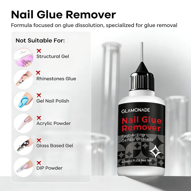 Glamonade Press on Nail Glue Remover: Pinpoint Fake Nails & Artificial Nail Tips Liquid Non-Acetone Nails Glue Remover Not for UV Gel - Needle Tip