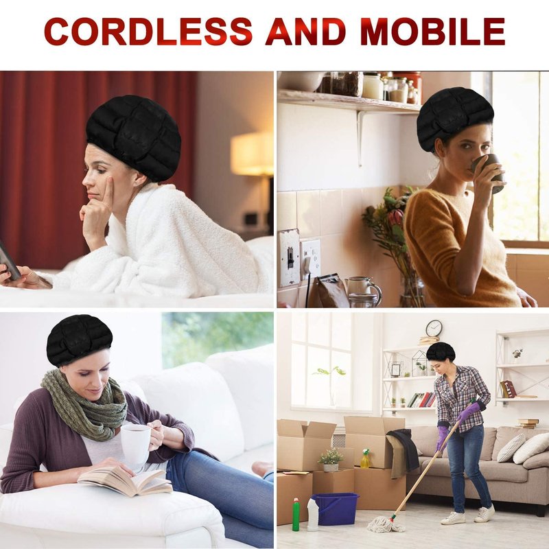 Cordless Deep Conditioning Heat Cap - Hair Styling and Treatment Steam Cap | Heat Therapy and Thermal Spa Hair Steamer Gel Cap - Black Universal
