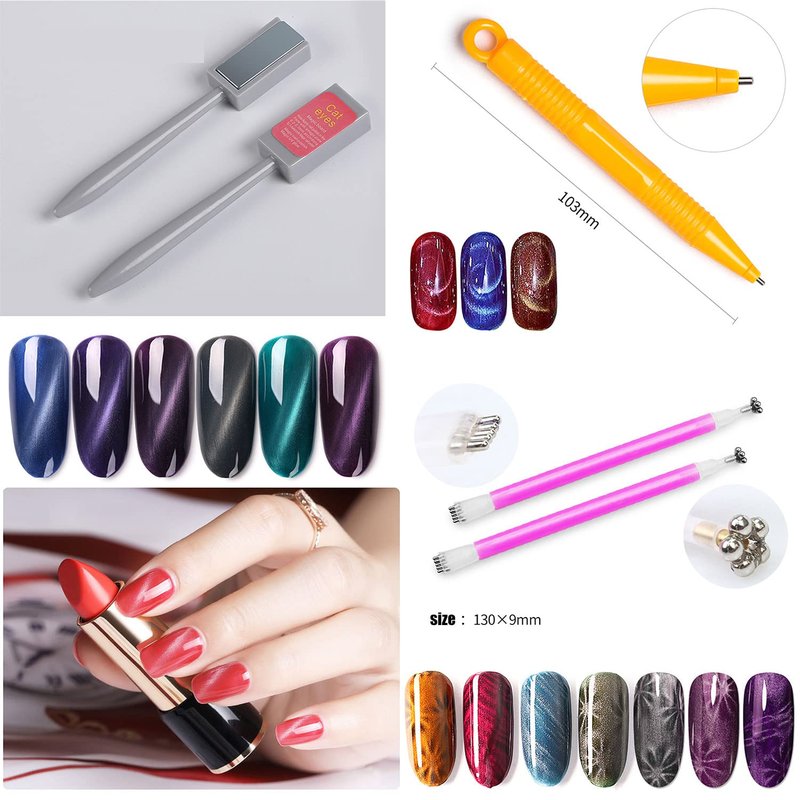 JERCLITY 10 Pcs Cat Eye Magnet for Nails Double-head Flower Design Nail Magnet Pens Magnet Stick Multi-Function Magnet Board 3D Magnetic for Cat Eye Gel Polish DIY Nail Art