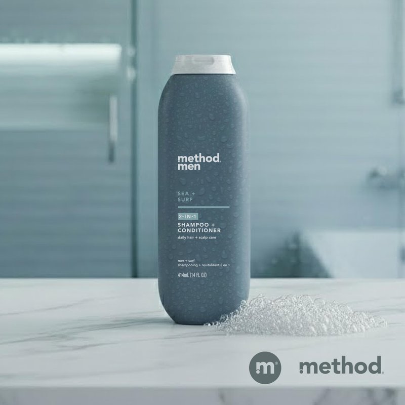Method Men 2-in-1 Shampoo and Conditioner, Sea + Surf - Cleans and Conditions with Argan and Jojoba Oil - Made without Parabens - 14 oz