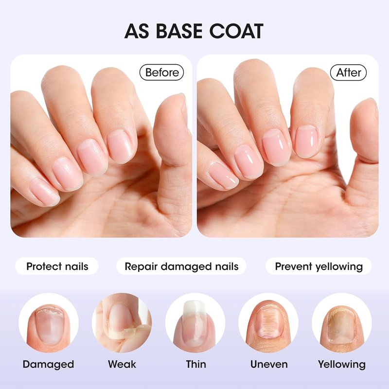 GELLEN 3-In-1 Clear Nail Strengthener - Base & Top Coat | Fortify Weak Brittle Nails with Keratin & Vitamin E