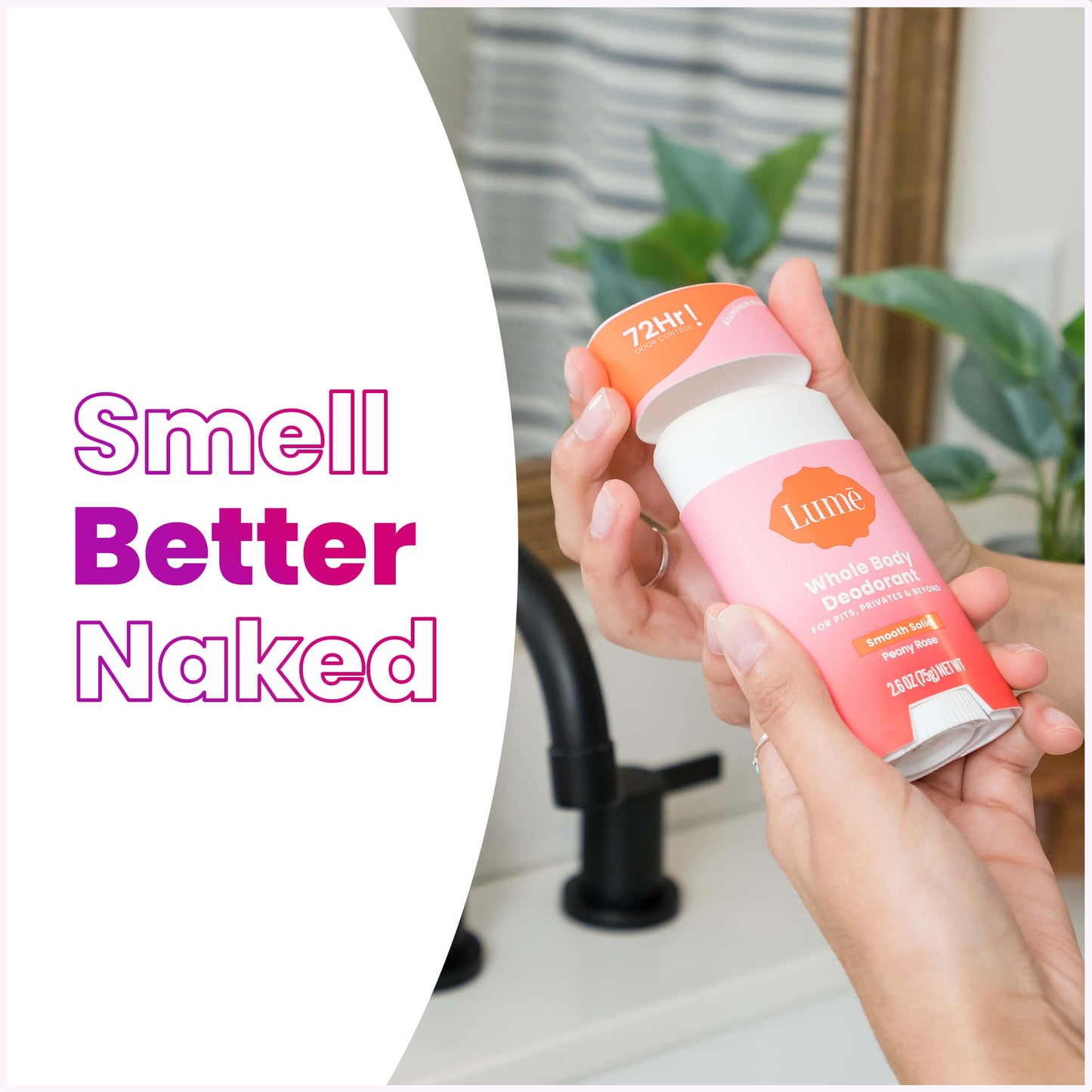 Lume Whole Body Deodorant - Smooth Solid Stick - 72 Hour Odor Control - Aluminum Free, Baking Soda Free and Skin Safe - 2.6 Ounce (Pack of 2) (Peony Rose)