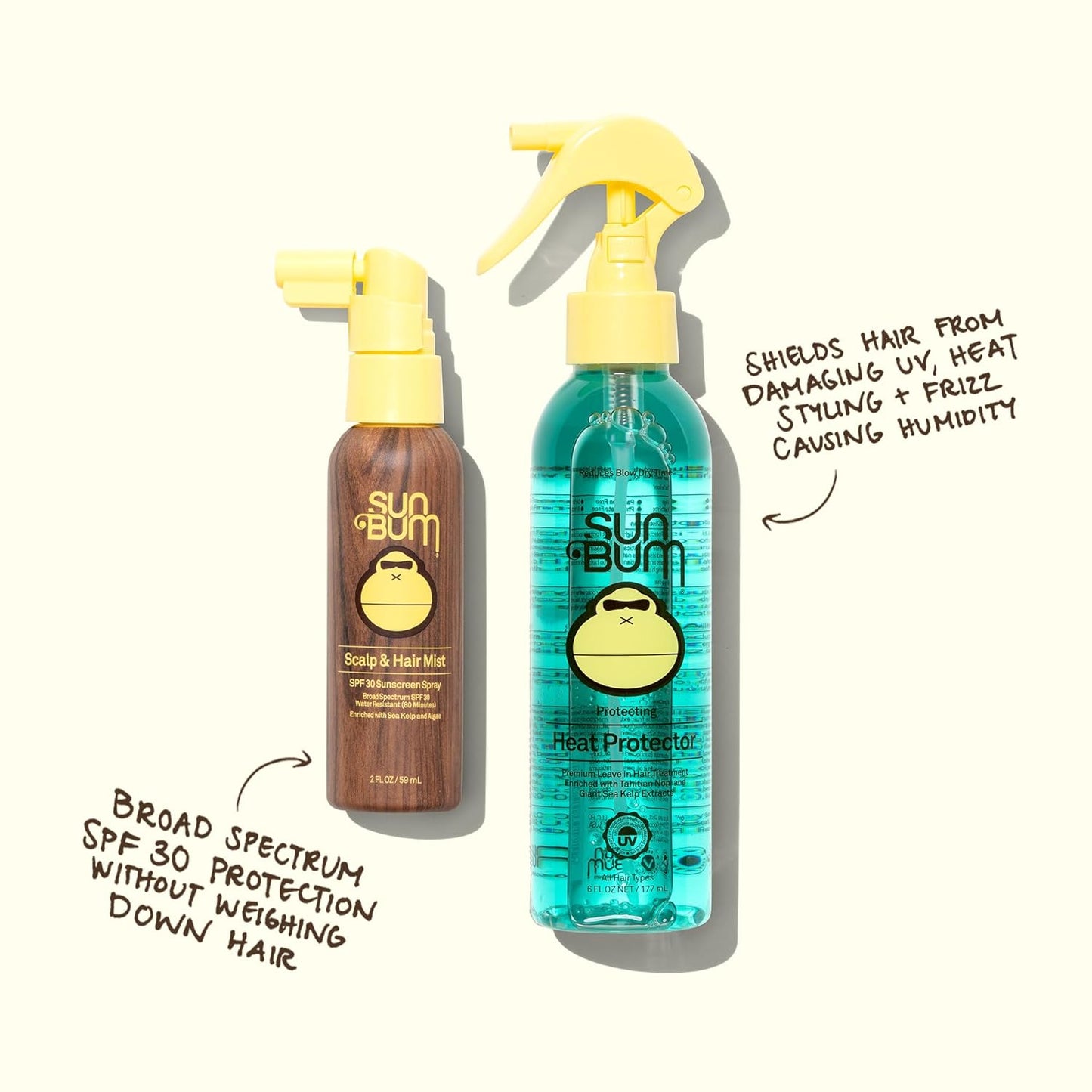 Sun Bum Heat Protector Spray - Leave-In Treatment for Frizz Control | UV Protection, Vegan - 6 oz