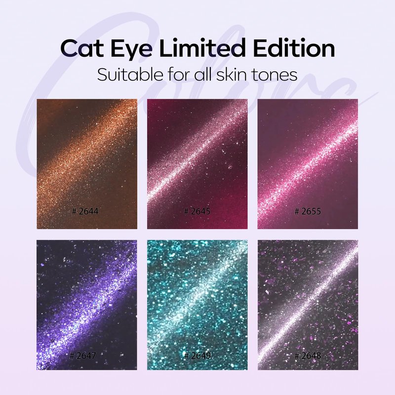 Modelones Cat Eye Gel Nail Polish Set, 6 Colors Coloful Neon Galaxy Champagne Lake Blue Grape Purple Gold Brown Hot Pink 9D Glassy Cat Eye Glitter Gel Polish with Magnet LED Soak Off Manicure Gift
