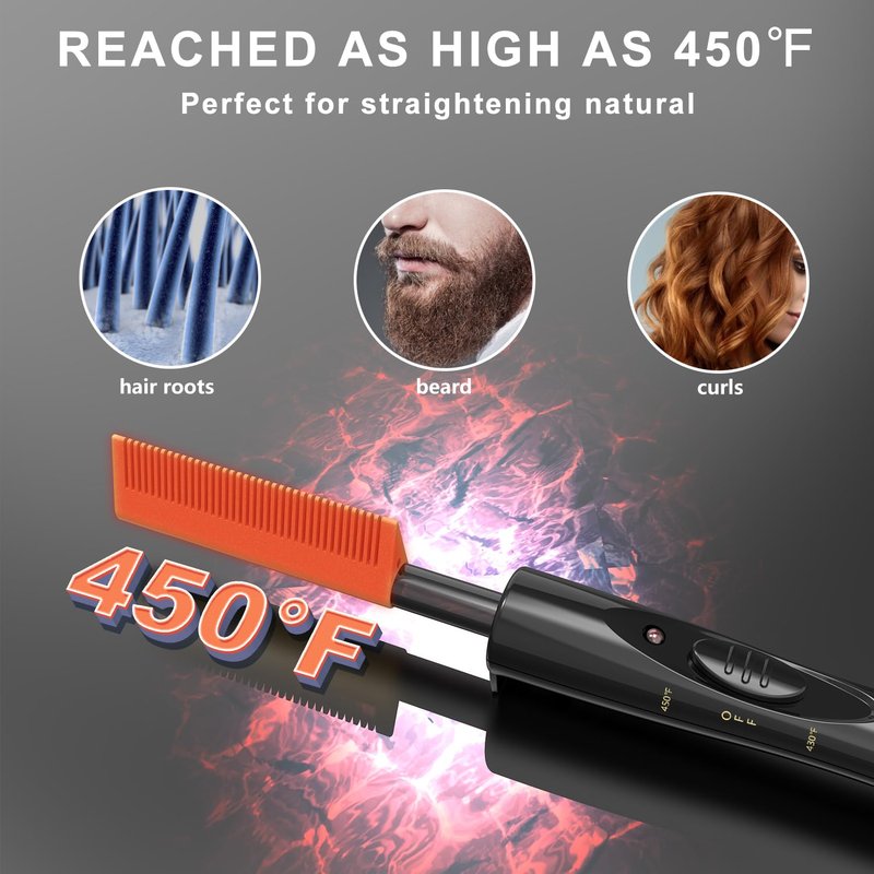 Electric Hot Comb for Wigs - 450°F Dual Voltage Ceramic Straightening Comb | Fast Heating for Black Hair & Lace Front Wigs