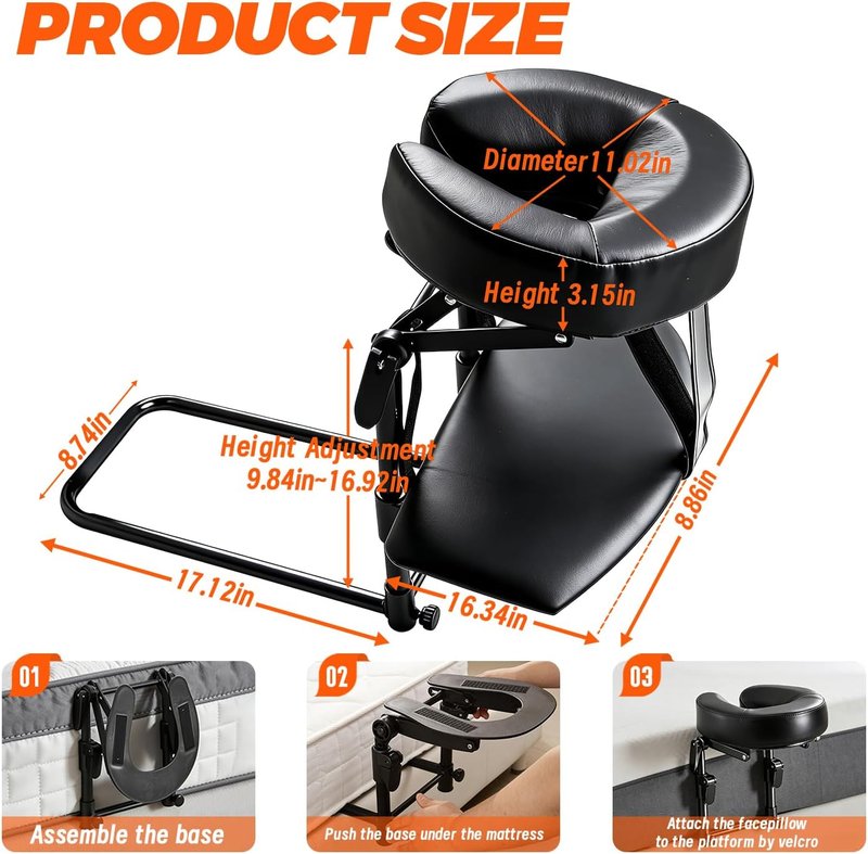 Massage Headrest for Bed, Portable Home Use Massage Table Face Cradle Kit for Sleeping Mattress, Face Down Pillow After Eye Surgery with Handrest Storage Bag & Disposable Headrest Covers