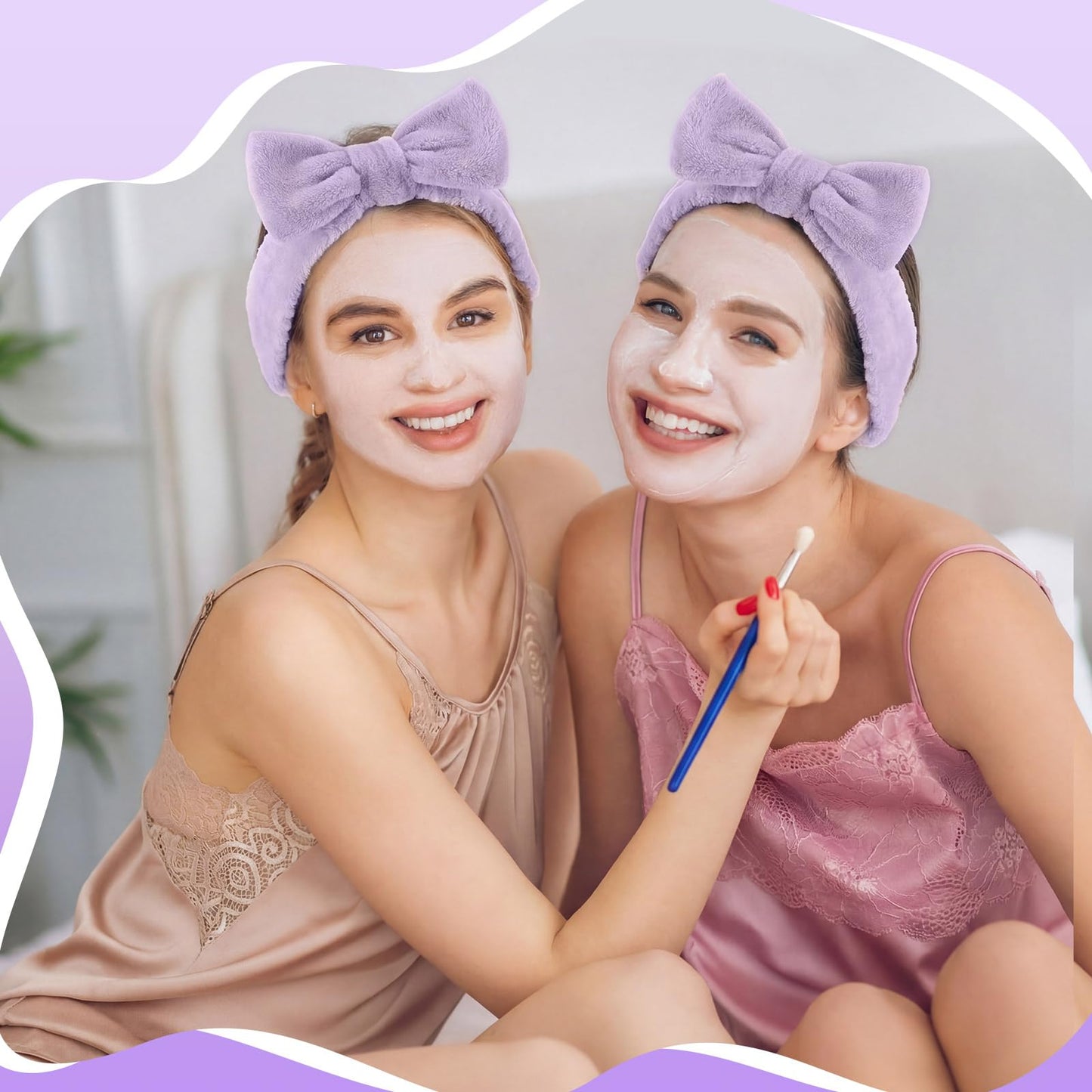 Wavyknot 50 Pcs Spa Headband Bulk Spa Sleepover Party Supplies for Washing Face with Removable Bow Makeup Elastic Bowknot Headband for Women Gifts Skincare Microfiber Hairband (Purple Style)