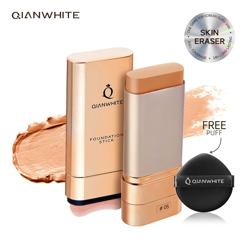 QIANWHITE Foundation Stick Waterproof Natural Nude Makeup, Full Coverage Korean Makeup Skin Tint With Brush for All Skin(CHOCOLATE,0.7 Oz / 20g)