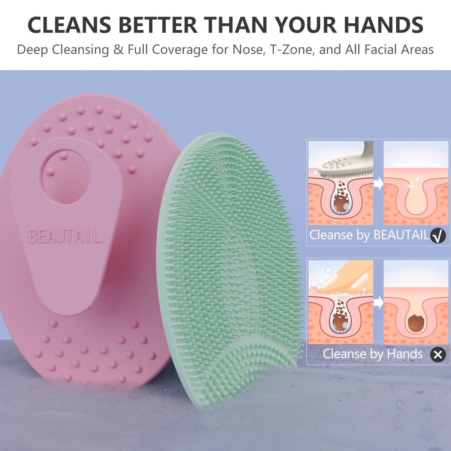 Face Scrubber 4 Pack, BEAUTAIL Silicone Manual Facial Cleansing Brush for Men Women, Gentle Face Scrubber Exfoliator, Skin Care Exfoliating Face Brush, Black+Starlight+Pink+Blue