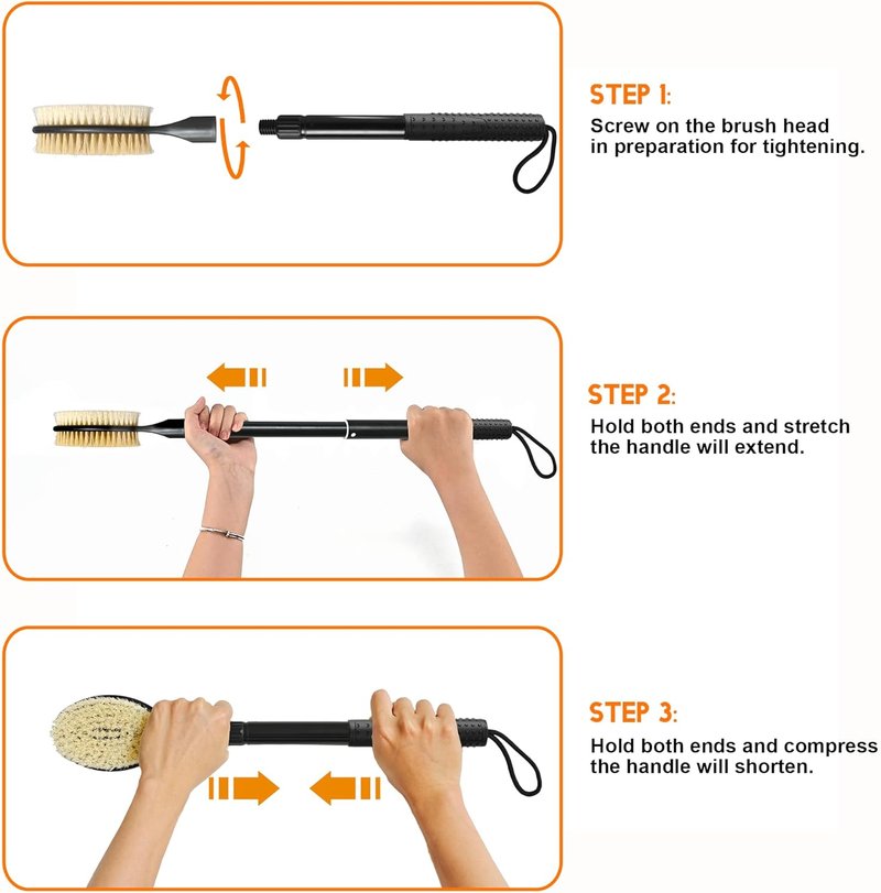 Gobiteli Back Scrubber with Soft and Stiff Bristles, 17''-25'' Long Handle Dual-Sided Shower Brush for Body for Deep Cleaning
