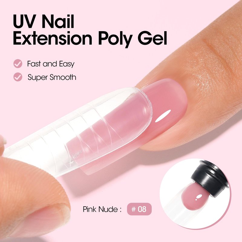 GELLEN Poly Gel Builder Nail Gel for Nail Extension Nail Strengthener, Hema & TPO& TMPTA free, 60g 08 Pink Nude Nails Enhancement Thickening Long-lasting Nail Art Design for Easy DIY at Home Salon